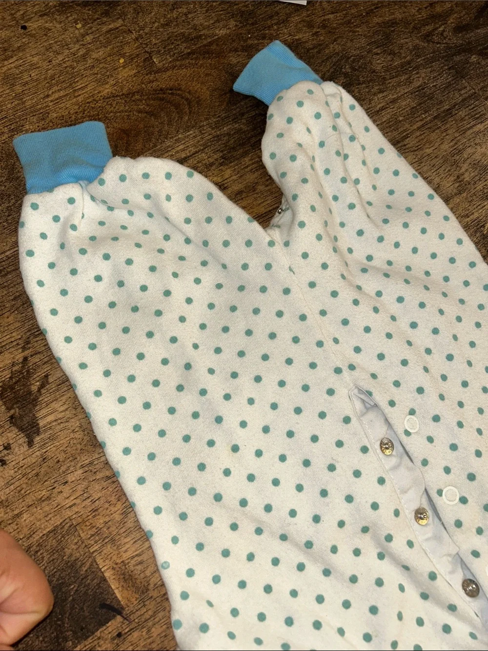 #73Blue Polka Dot Baby Footie One-Piece with Collar